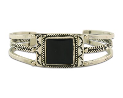 Vintage Navajo Bracelet 925 Silver Onyx Traditional Handmade Authentic Signed E