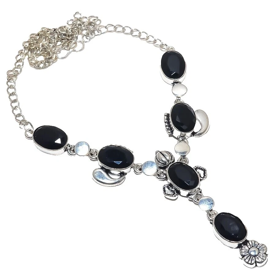 Gargantilla y colgantes de moda enchapados en plata de ónix