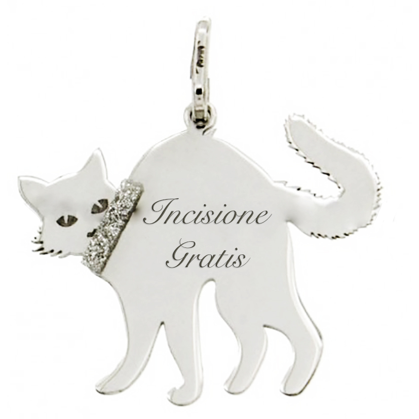 Ciondolo Gatto Argento 925 Rodiato Personalizzato | Gioiello Gatto Spaventato