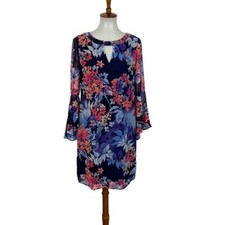 Roz And Ali Floral Bell Sleeve Chiffon Mini Dress Blue Pink Boho Cottagecore 4