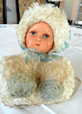 Kindermuff, Puppe, Pappmasche um 1940 - Bild 1 von 4