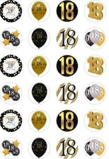 24 x PRECUT 18TH BIRTHDAY GOLD/18 YEAR OLD RICE/WAFER PAPER CUP CAKE TOPPERS