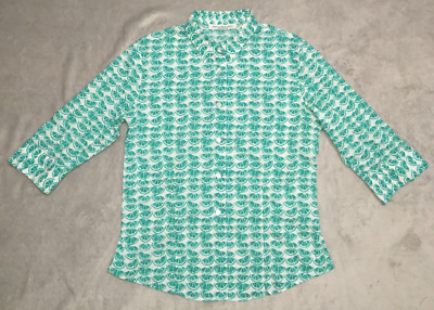Amina Rubinacci womens Green Lemon Fruit Print Button Down shirt blouse size 44