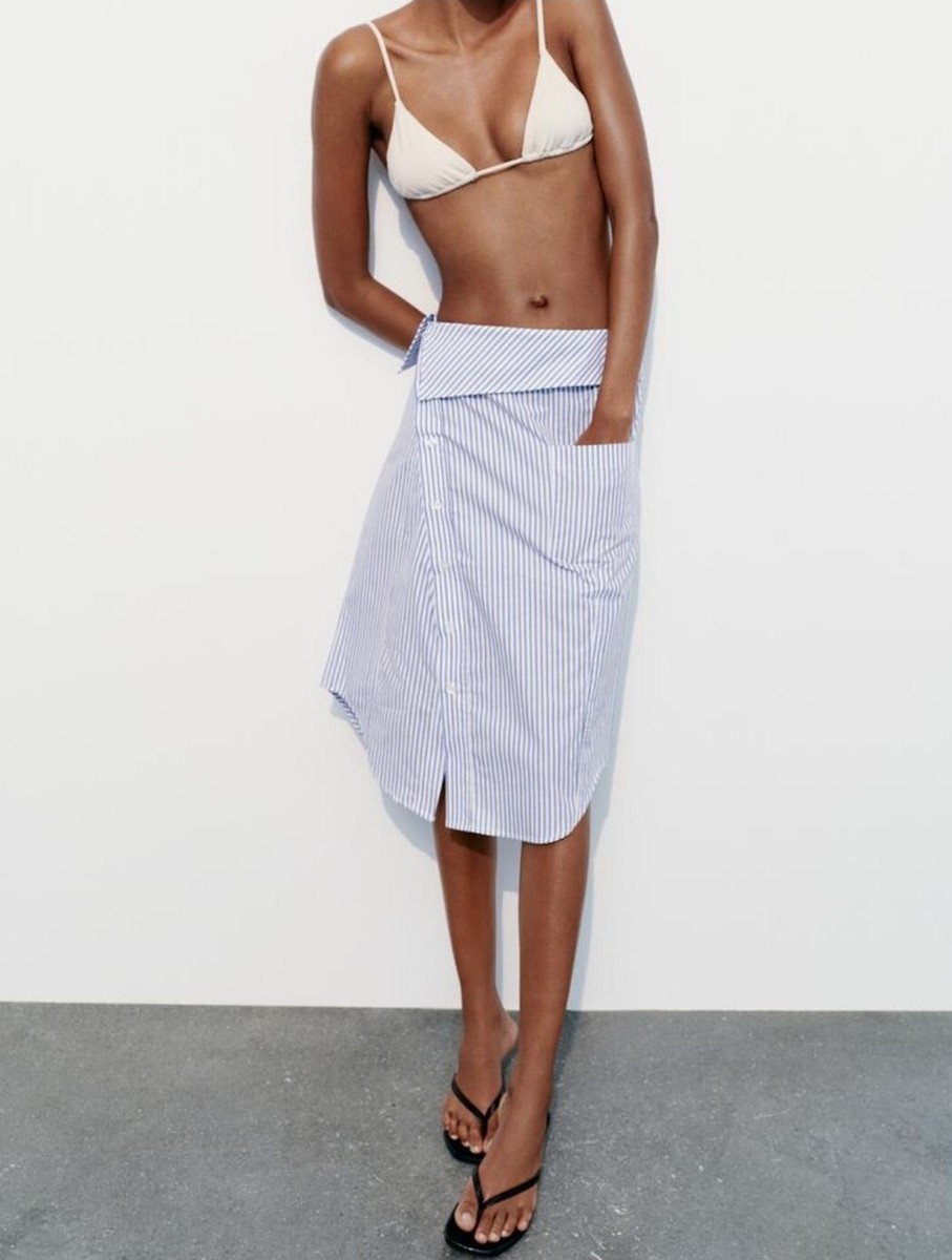 ZARA WOMAN SUMMER ASYMMETRICAL BLUE WHITE STRIPED 3067/406