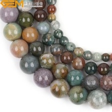 Big Hole Natural Round Green India Agate Stone Loose Beads Jewelry Making 15"