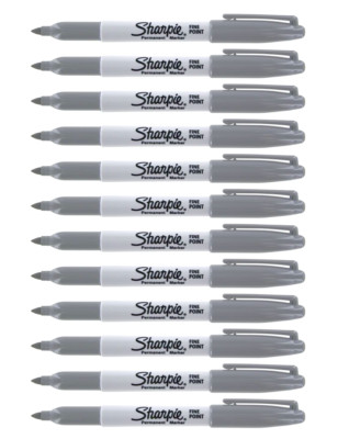 Sharpie Permanent Marker Fine Point, Gray Ink, 12 Count