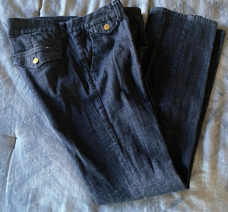 Womens Sz. 8 TOMMY HILFIGER Dark Wash Buttoned Back Pocket Denim Trousers Jeans