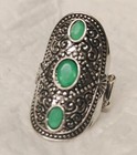 SilverTone Stretchy Ring 3 Green Stones Boho OSFM One Size Fits Most Comfy New