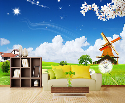 3D Green Lawn Windmill G9642 Wallpaper Wall Murals Removable Self-adhesive Honey
