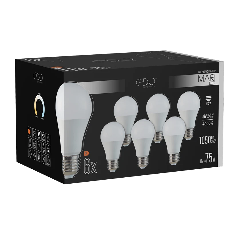 Lot de 6 ampoules LED MARI E27 11W 4000K neutre 1050lm EDO - Photo 1/4
