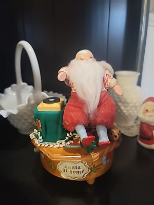 Vintage 1982 Kurt S Adler Animated Wooden Music Box Santa at Home,  Works