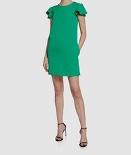 325 Milly Women's Solid Green Short Ruffle Sleeve Mini Shift Dress Size 8
