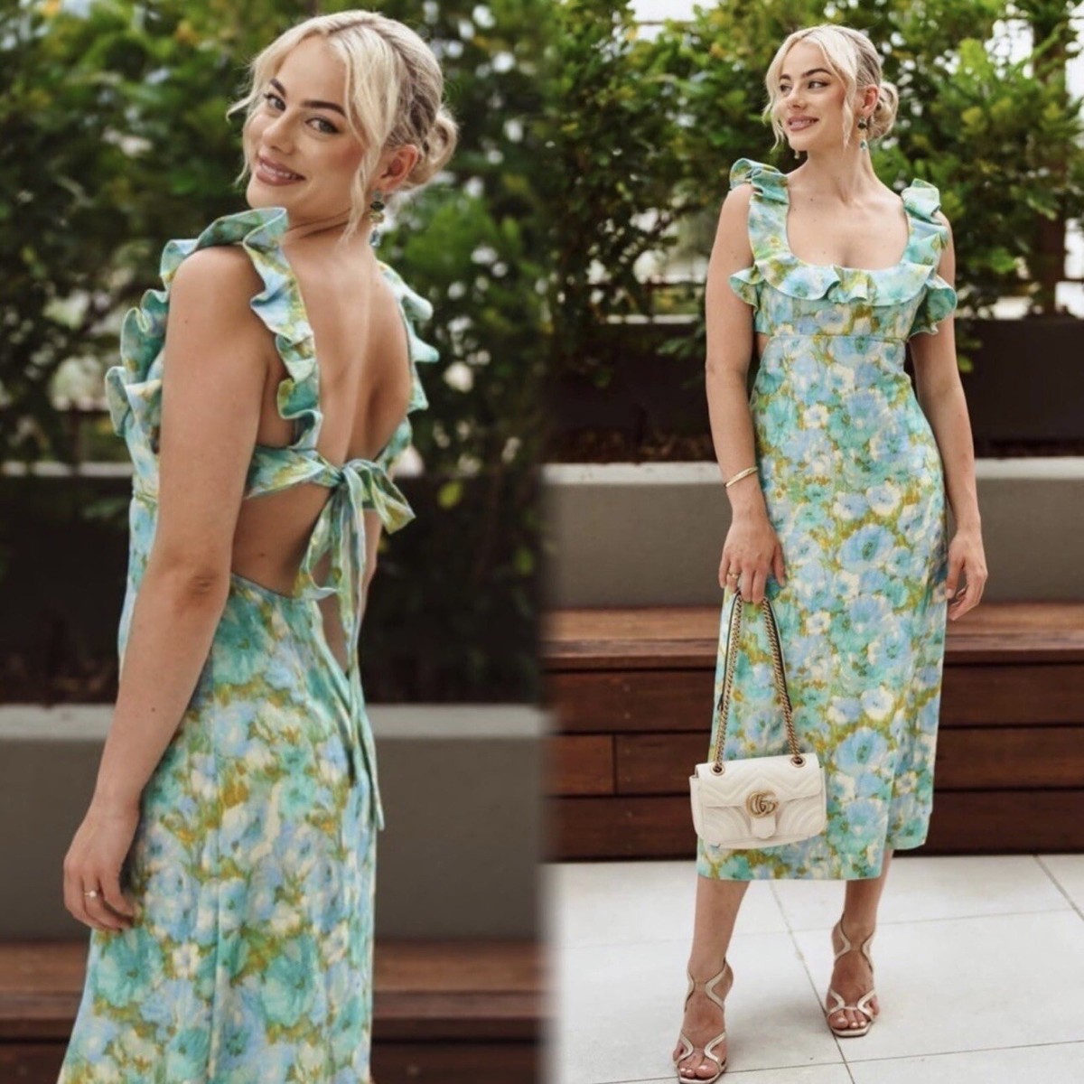 NWOT $850 Zimmermann High Tide Frilled Open Back Midi Dress