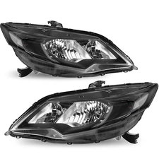 Halogen OE Style Black Clear Headlights Pair For 2014-2015 Honda Civic Coupe 2Dr