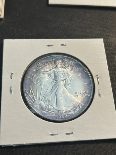 1989 American Silver Eagle Heavy Purple Toning 1 Troy oz .999 Silver Coin Unc