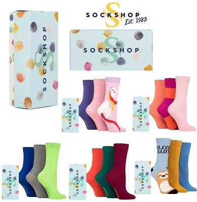 Lustige Bambus Socken Damen SOCKSHOP flippig hell bunt in Geschenkbox 3 Paar Pack
