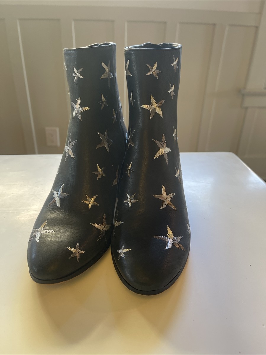 Dolce Vita Matteo star embroidered black ankle leather booties back zip  EUC