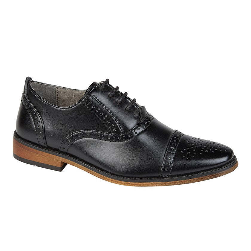 SAOLA Scarpa Oxford Brogue Bambini GOOR Nera PU Pizzo Cappuccio Effetto Legno Suola Resina