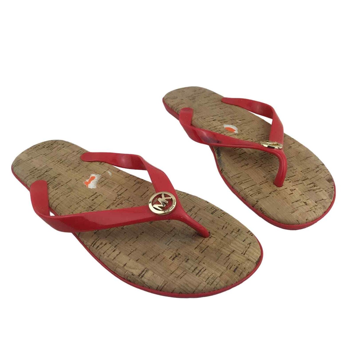 MICHAEL KORS Women's Red Jelly Cork Thongs Flat Sandals Flip Flop