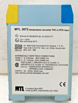 MTL 3000 Series MTL 3073 Temperature Converter THC or RTD Input