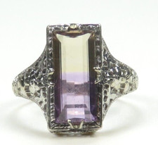 Antique 1920's Ametrine 14K White Gold Filigree Ring Size 7.5 UK-O1/2 3.28 Carat