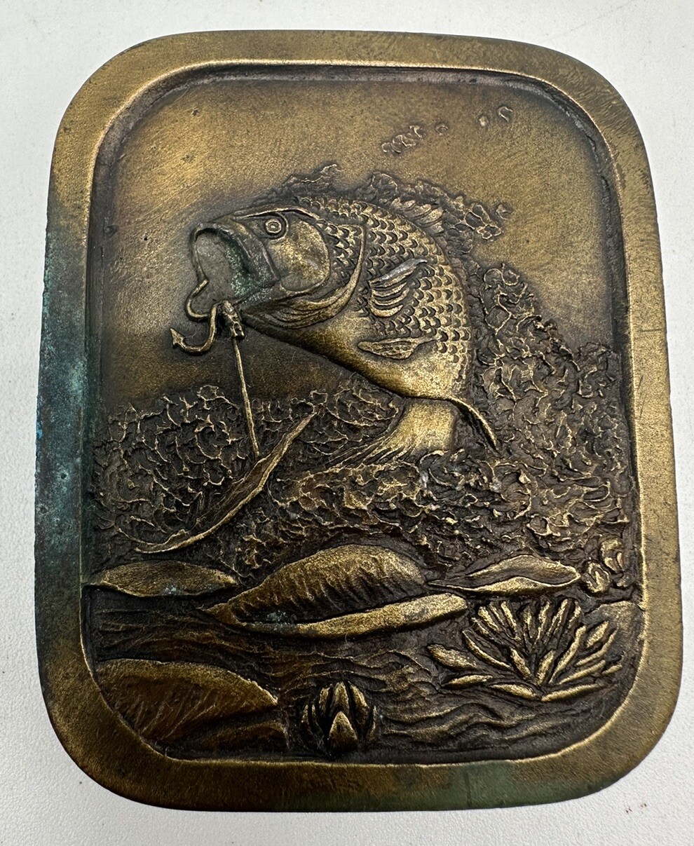 Vintage Brass Indiana Metal Craft Bass Fish Belt Buckle 2 1/4