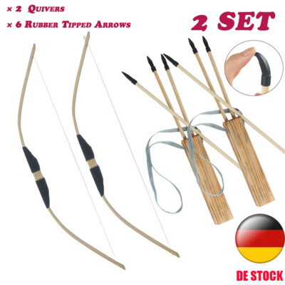 2X Bogenschießen Holz Bogen Pfeile Quiver Set Kinder Outdoor Jagd Ziel Spielzeug