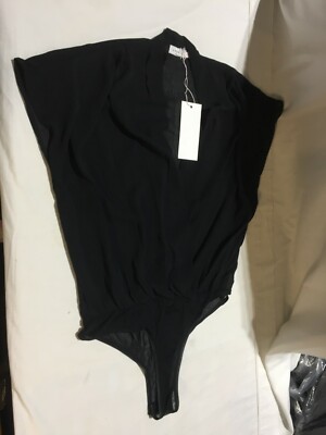 X826 LUSH V-Neck Bodysuit Kimono Sleeves LT14614-CI Black Womens Size Small