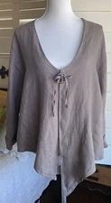 Harem Corfu Women's 2XL Linen Tunic Asymmetrical Button Front  Lagenloook Brown