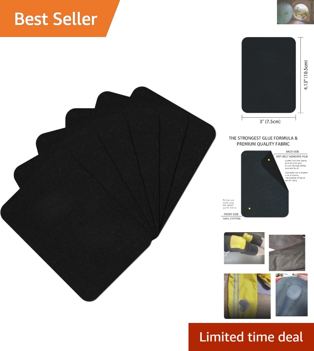6pcs Black Iron-On Denim Repair Patches 3x4.25 Inch Cotton Fabric