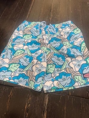 Vineyard Vines Blue Pelican and Flower Swim Trunks Youth Boys Size 12-14
