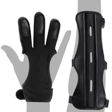 2 Pcs Archery Glove & Arm Guard Kit Leather PU Archery Bracer Three Finger Gu...