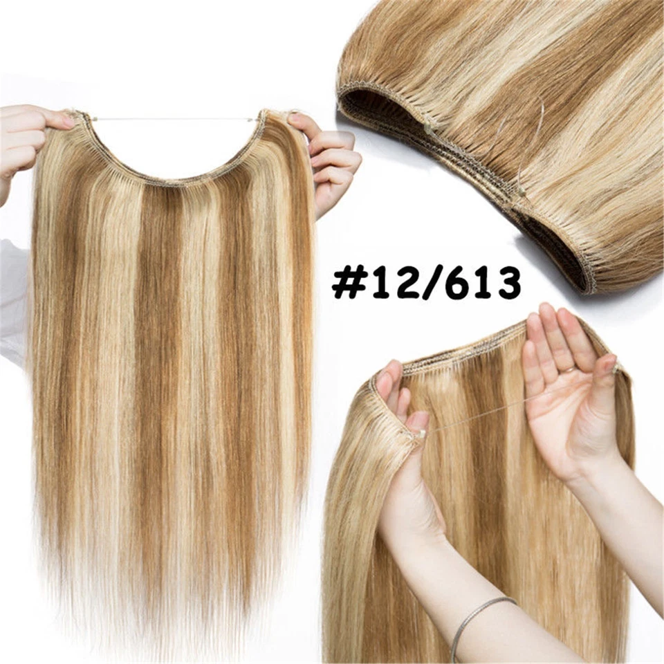 170 g 20 Zoll unsichtbarer Draht Schuss Flip in Echthaar Extension Mix blond USPS - Bild 2 von 4