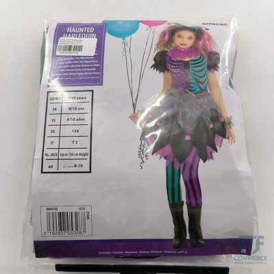 amscan 9904758 gruseliges Harlekin-Halloween-Kostüm für Mädchen, Alte 8-10 Jahre