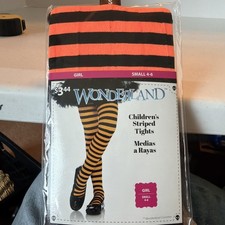 Wonderland Children's Striped Tights 1 PAIR  ORANGE BLACK  SMALL 4-6 NEW