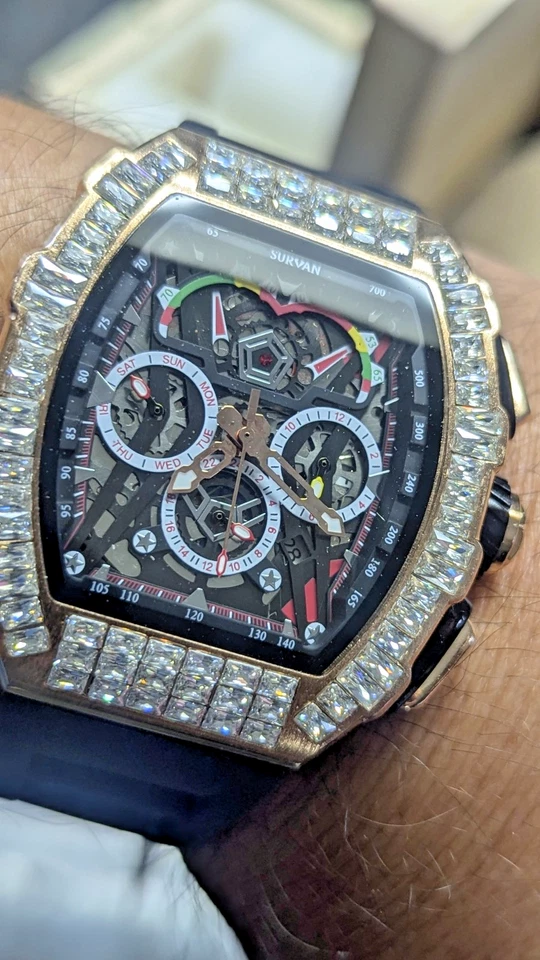 Automatic Mechanical Watche Waterproof Skeleton Square wtih Diamonds - Image 4 of 4