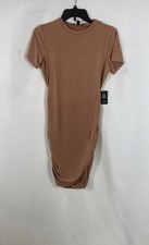Express Women's Brown Ruched Short Sleeve Modal Blend Mini Tunic Dress NWT Sz XS