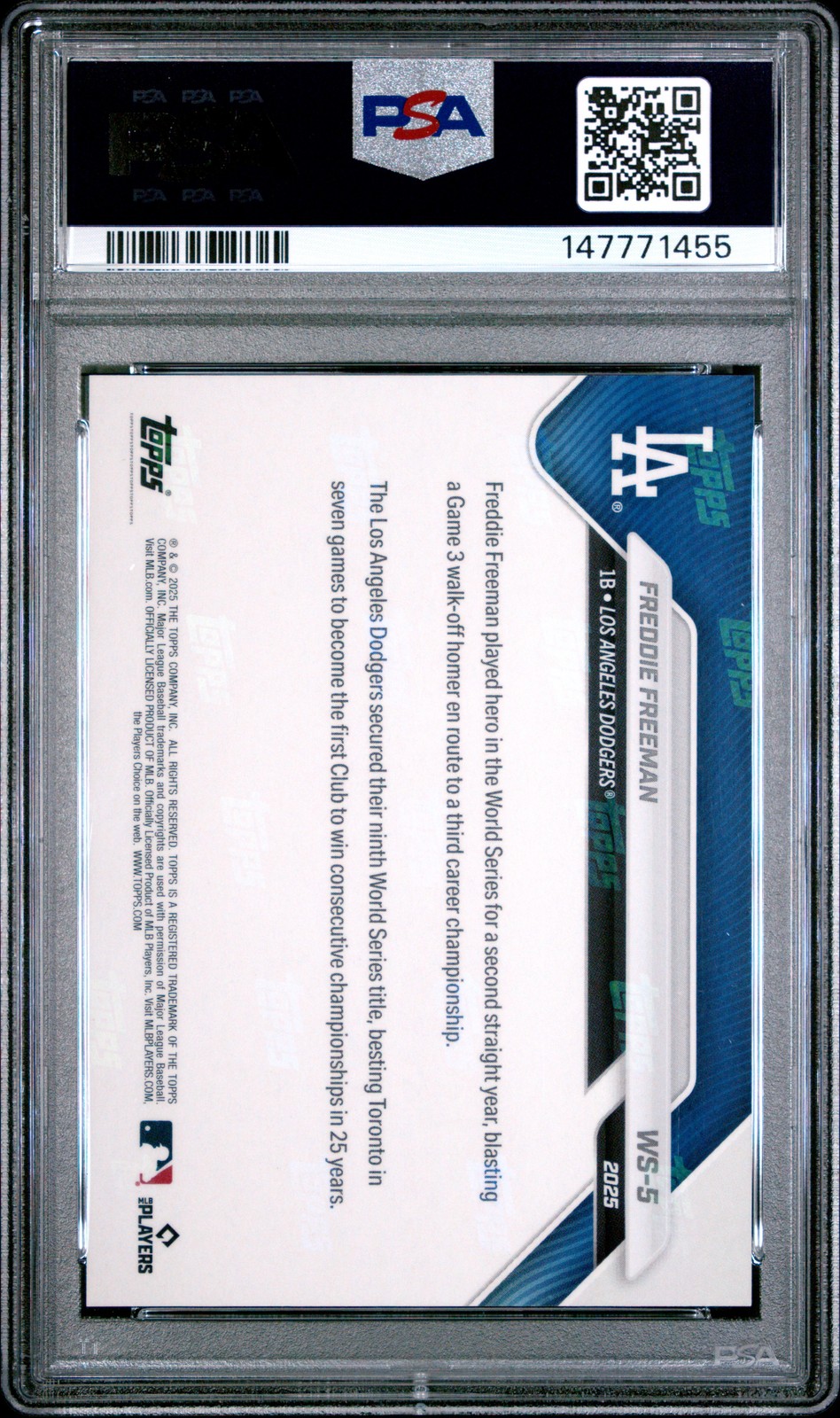 2025 TOPPS NOW LOS ANGELES DODGERS WORLD SERIES CHAMPIONS FREDDIE FREEMAN PSA 10 view 2