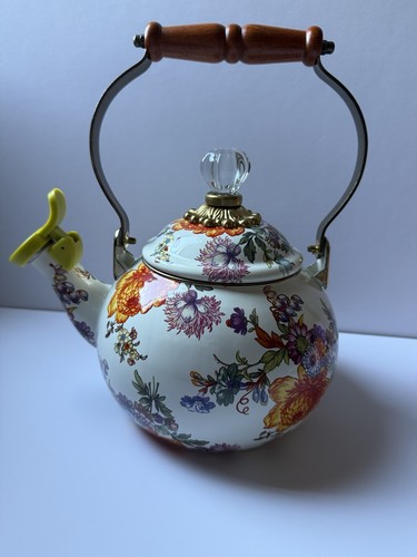 Mackenzie Childs White Flower Market Whistling Tea Kettle - Thumbnail 2
