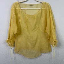 Max Studio Special Edition Shirt M Yellow Sheer Flutter Cottagecore Boho Peasant