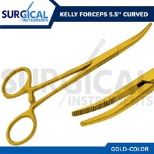 Kelly Hemostat Forceps 5.5" Curved Full Gold Surgical Dental German Grade