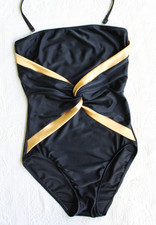 Oscar de la Renta Vintage 80's Disco Studio 54 on piece swimsuit gold black 10