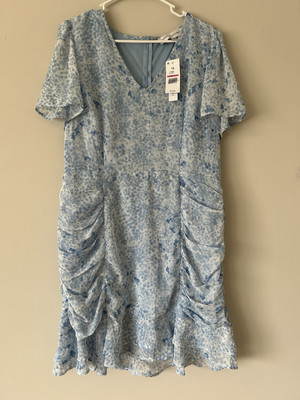 Emma & Michelle Blue Ruched Summer Mini Dress Size 16 Party Special Occasion