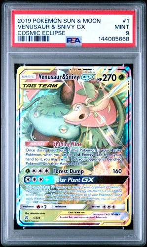 2019 POKEMON SUN & MOON COSMIC ECLIPSE #1 VENUSAUR & SNIVY GX PSA 9