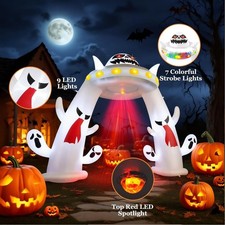 Halloween Blow Up Inflatable Red Eye Dimming Ghost UFO Arched Door Yard Decor