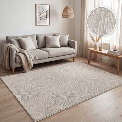Teppich Wohnzimmer Kurzflor Abstrakt Skandinavisch Boho Stil Einfarbig Beige