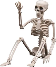 Halloween Decoration Outdoor Skeleton, 16" Plastic Posable Skeleton with Movable