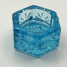 Moser Salt Cellar Salt Dip Aqua Blue Hexagon.