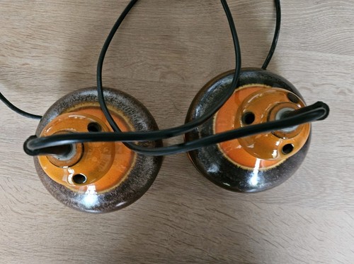 Zwei Keramik Hänge Leuchten, 1970er Jahre, Vintage, Retro Lampen, orange - Bild 2 von 4
