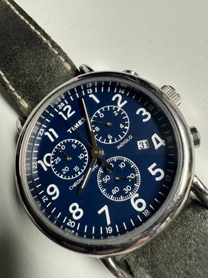 Timex Weekender Blue Chronograph 40MM Quartz Watch TW2R63200 Indiglo Runs Good